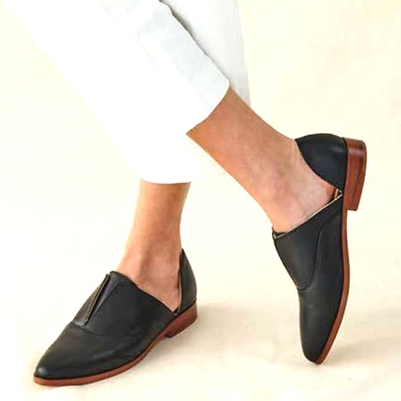 Nisolo Shoes - Nisolo Emma d'Orsay Oxford Leather Flats Slip On - Black -Women size 7.5
